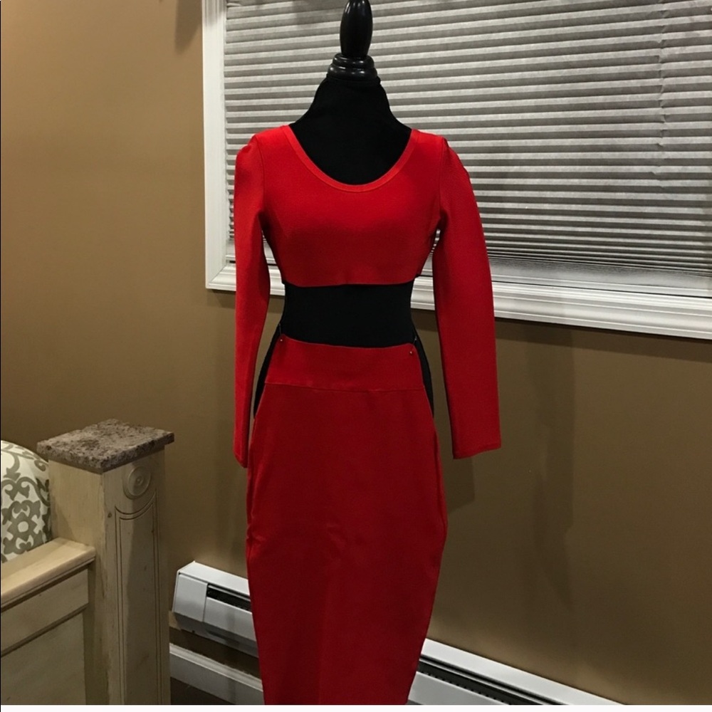 Red bandage two piece set skirt & long sleeve top